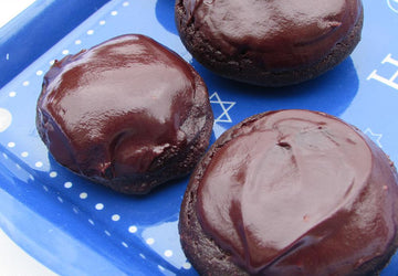 Hanukkah Chocolate Sufganiyot (Doughnuts) with a Ganache-Glaze