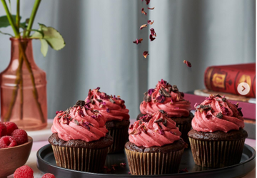 Rose and Raspberry Chocolate Chunk Cupcakes