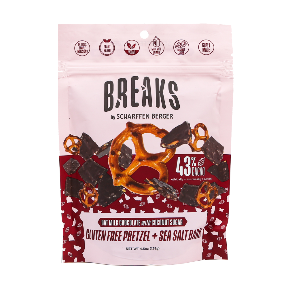 BREAKS - 43% Oat Milk Chocolate with Coconut Sugar + Gluten Free Pretzel Bark