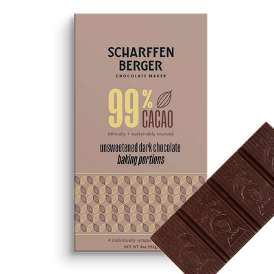 Wholesale - 99% Semisweet Dark Chocolate Baking Portions - Caddy of 12 4 oz. bars